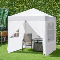 Weißer 2x2m Faltpavillon mit 4 Seitenwänden.