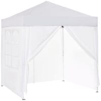 Weißer 2x2m Faltpavillon mit 4 Seitenwänden.