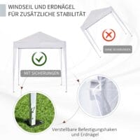Weißer 2x2m Faltpavillon mit 4 Seitenwänden.