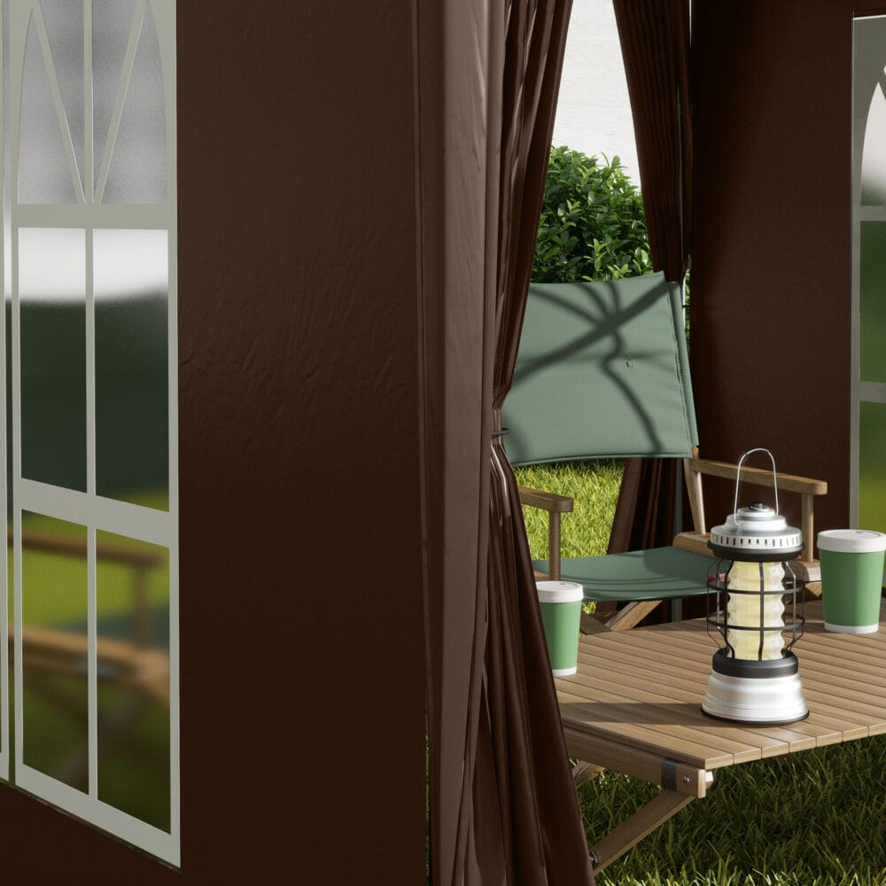 Weißer 2x2m Faltpavillon mit Seitenwänden & Fenstern.
