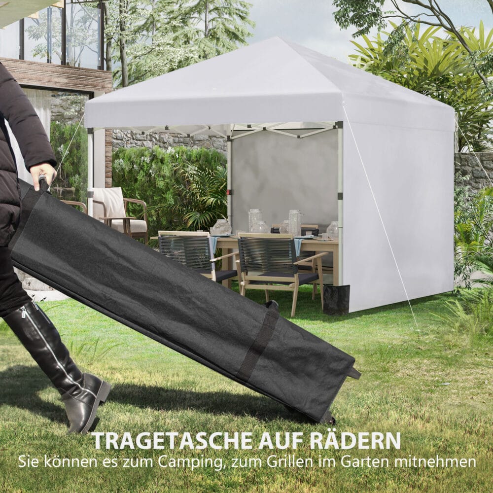 Faltpavillon 3x3m mit 2 Seitenwänden.