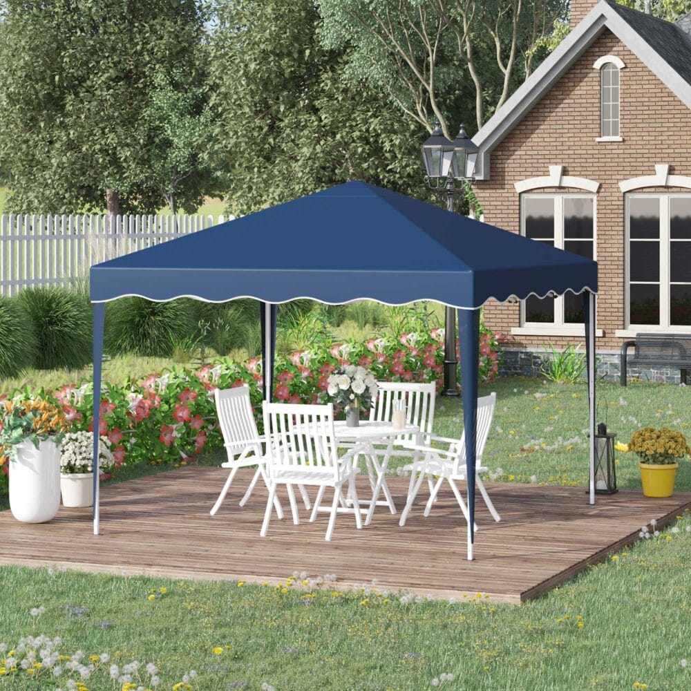 Blauer, höhenverstellbarer Faltpavillon 3x3m.