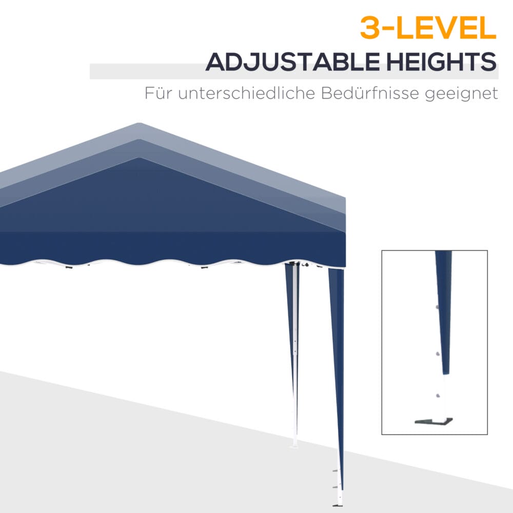 Blauer, höhenverstellbarer Faltpavillon 3x3m.