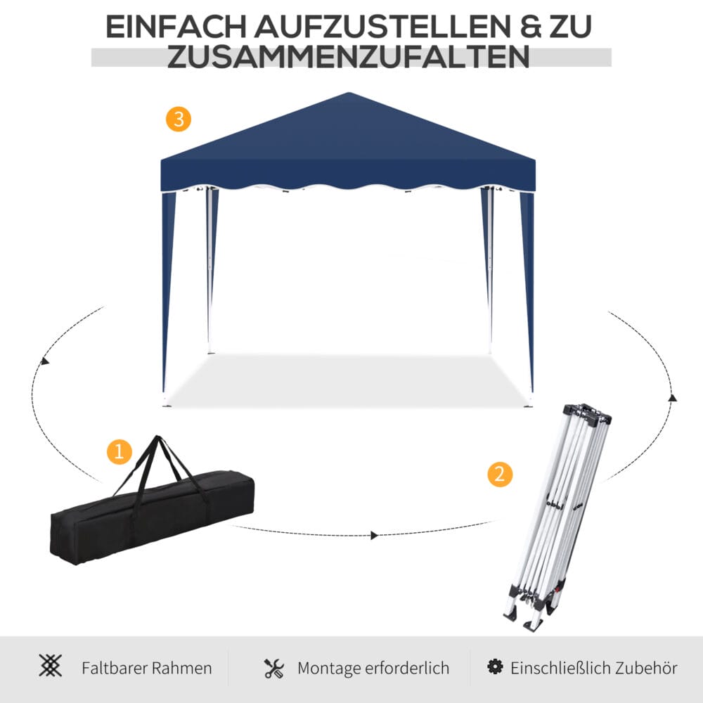 Blauer, höhenverstellbarer Faltpavillon 3x3m.