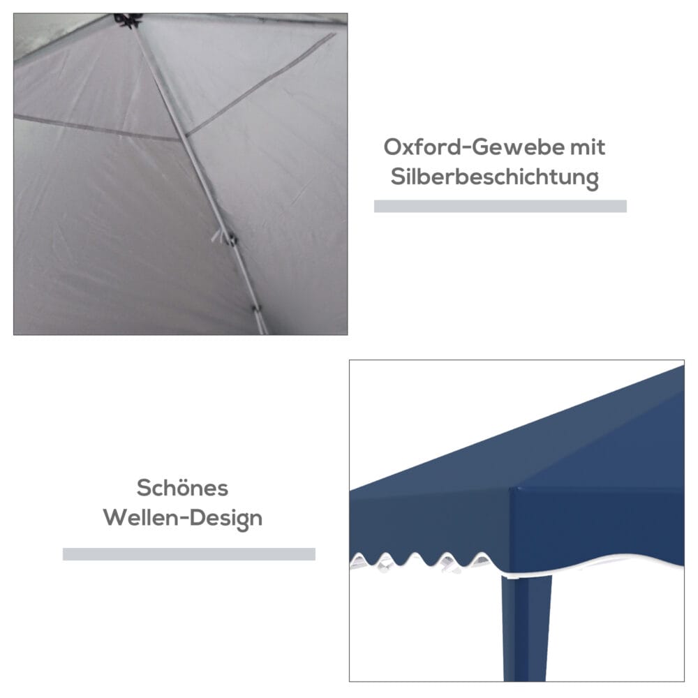 Blauer, höhenverstellbarer Faltpavillon 3x3m.