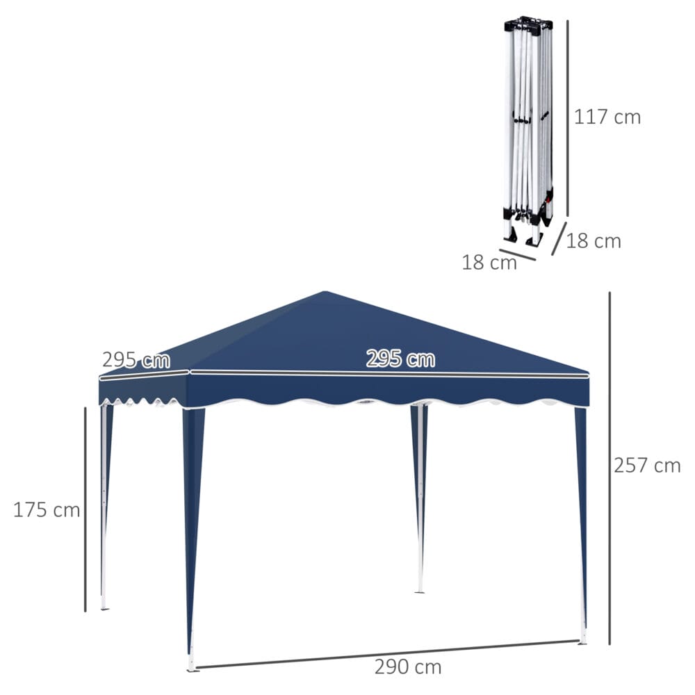 Blauer, höhenverstellbarer Faltpavillon 3x3m.