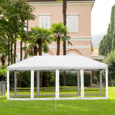 Cremeweißer Faltpavillon 59x295m mit Tragetasche.