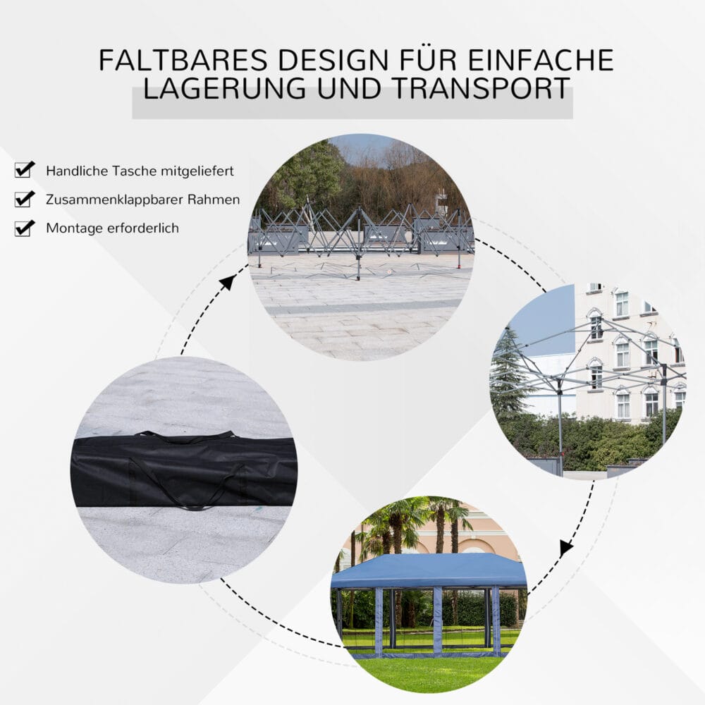 Cremeweißer Faltpavillon 59x295m mit Tragetasche.