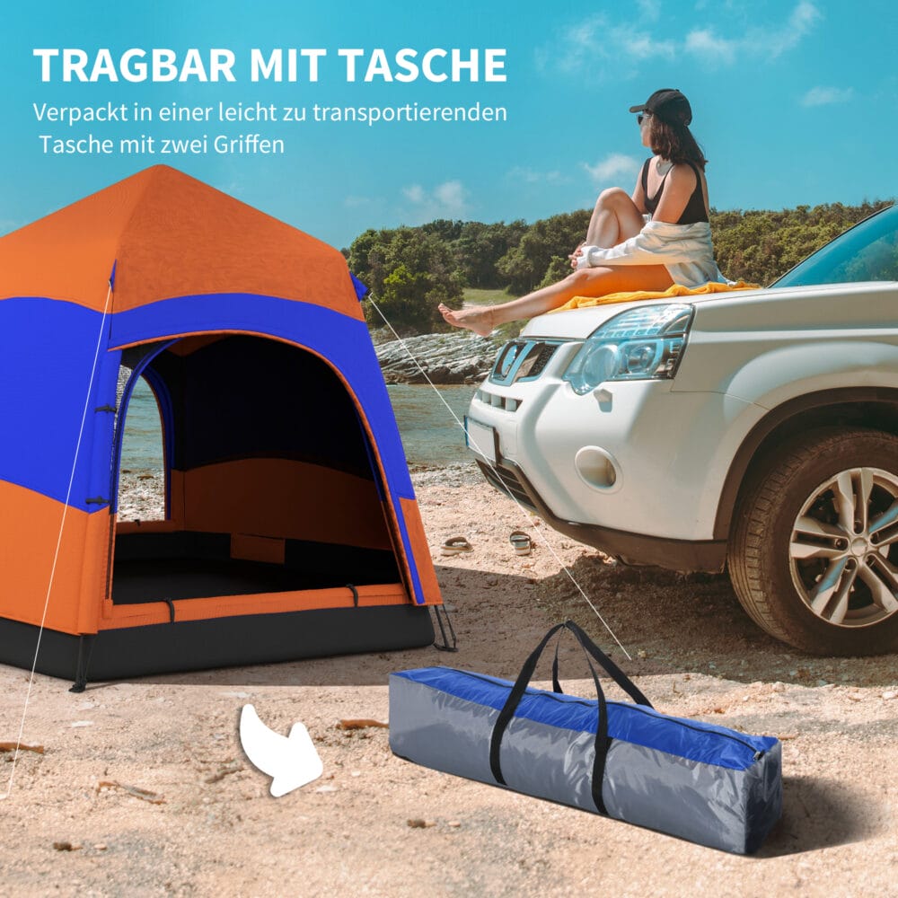 Familienzelt als Quick-Up-Zelt für 4–6 Personen, wasserdicht.