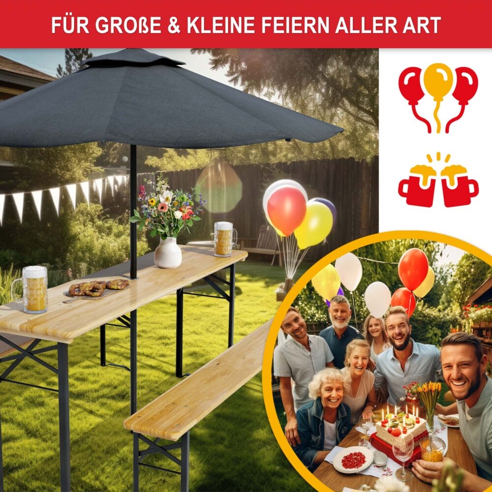 Robuste klappbare Bierzeltgarnitur für Feste und Garten.