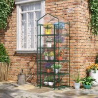 Foliengewächshaus mit 5 Regalen, transparent, ideal für Anzucht, Grün.