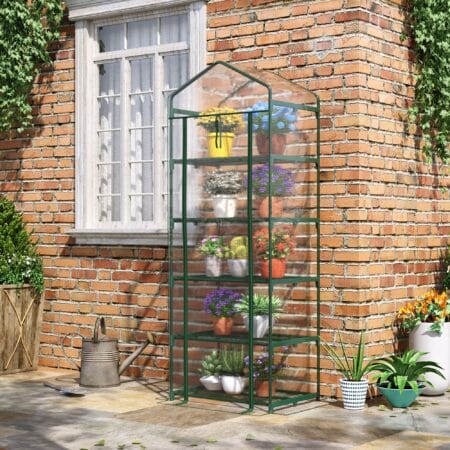 Foliengewächshaus mit 5 Regalen, transparent, ideal für Anzucht, Grün.