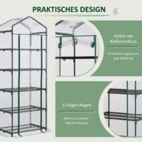 Foliengewächshaus mit 5 Regalen, transparent, ideal für Anzucht, Grün.