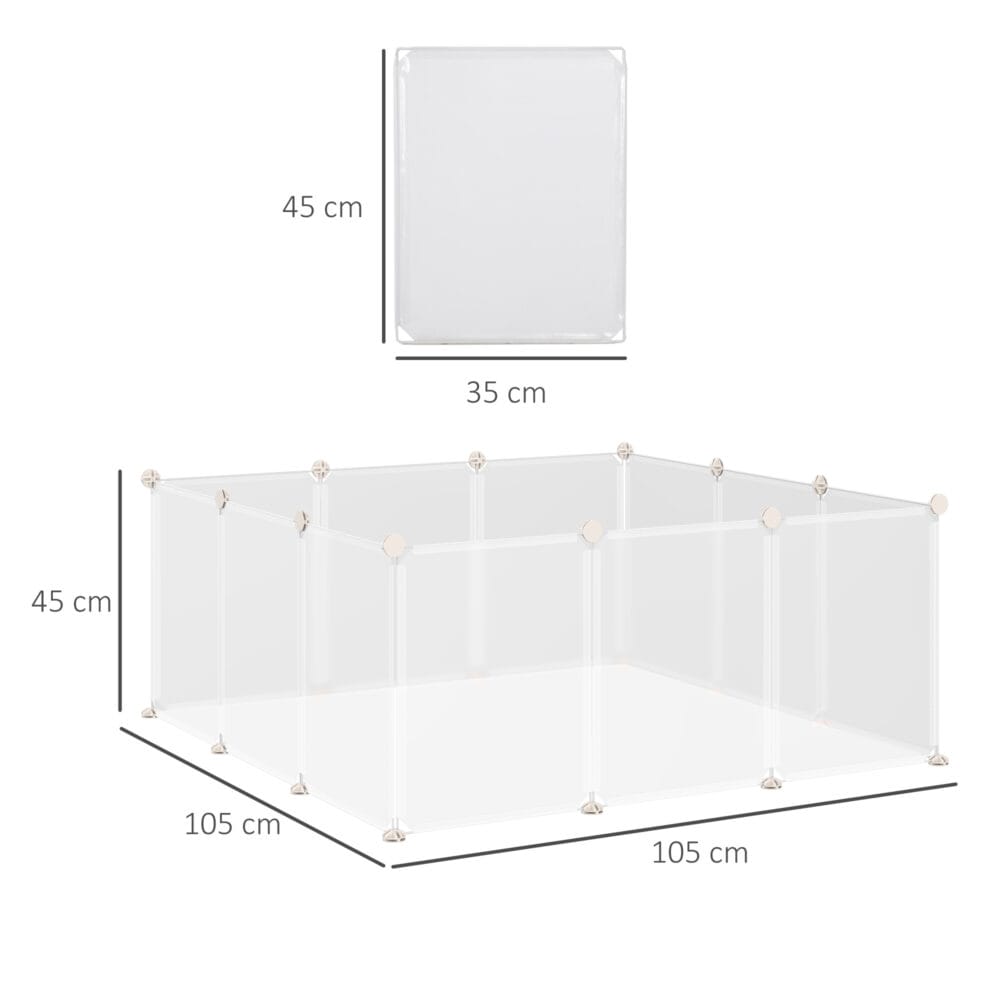 Weißes DIY Freilaufgehege für kleine Haustiere, 105x105cm.
