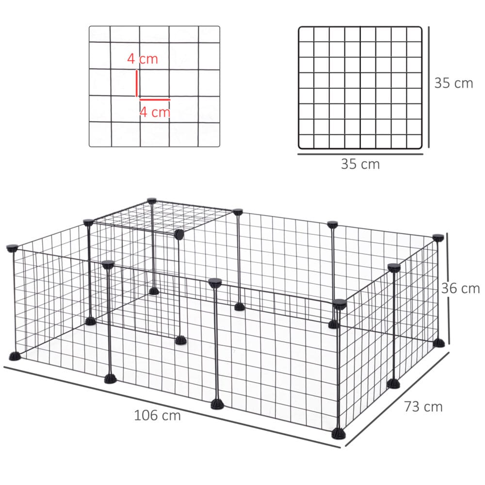 Schwarzes Freilaufgehege aus Metallgitter.