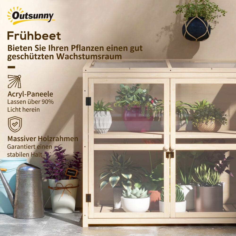 Frühbeet 2-stufig, 103x61x103 cm, wetterfest aus Holz, Farbe Natur.