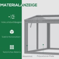 Kompaktes hellgraues Frühbeet aus Holz und Polycarbonat, ideal für kleine Gärten und die Anzucht von Setzlingen.
