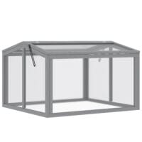 Kompaktes hellgraues Frühbeet aus Holz und Polycarbonat, ideal für kleine Gärten und die Anzucht von Setzlingen.