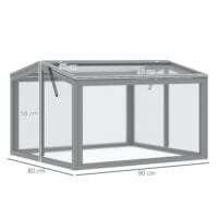 Kompaktes hellgraues Frühbeet aus Holz und Polycarbonat, ideal für kleine Gärten und die Anzucht von Setzlingen.