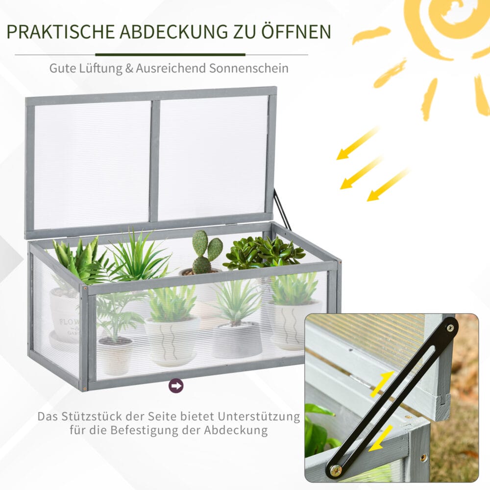 Frühbeet aus Holz, wetterfest, ideal für die Pflanzenaufzucht, Grau.