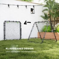 Schwarzer robuster Fussball Rebounder aus Stahl mit 5 einstellbaren Rückprallstufen für vielseitiges Training.