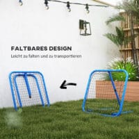Blauer klappbarer Fussball Rebounder, vielseitig einsetzbar auch für Baseball, 63x63cm gross, ideal für flexible Trainingseinheiten.
