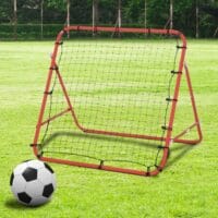 Rot-schwarze Fussball Rückprallwand mit Netz, 96x80x96cm gross, perfekt für das Üben von Schüssen und Pässen.