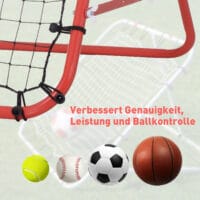 Rot-schwarze Fussball Rückprallwand mit Netz, 96x80x96cm gross, perfekt für das Üben von Schüssen und Pässen.