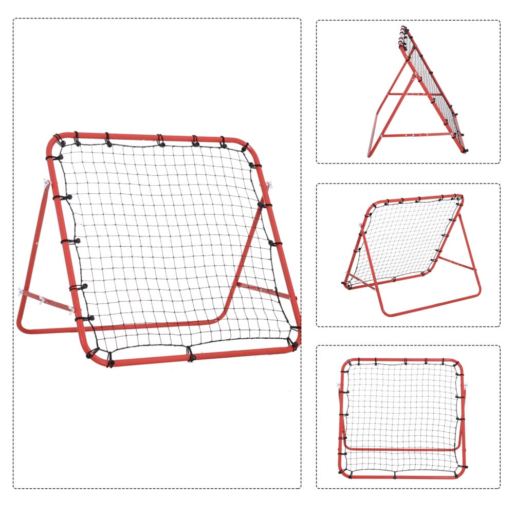 Rot-schwarze Fussball Rückprallwand mit Netz, 96x80x96cm gross, perfekt für das Üben von Schüssen und Pässen.