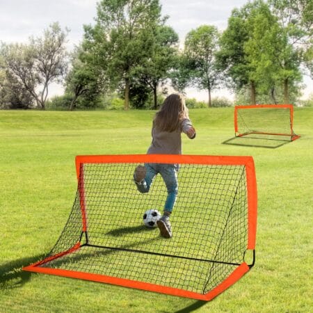 Oranges 2er-Set faltbarer Fussballtore, 183x90x90cm gross, ideal für Kinder und Jugendliche zum Üben und Spielen.