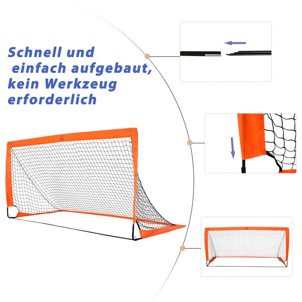 Oranges 2er-Set faltbarer Fussballtore, 183x90x90cm gross, ideal für Kinder und Jugendliche zum Üben und Spielen.