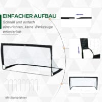 Schwarzes 2er-Set faltbarer Fussballtore aus robustem Stahl, perfekt für Training und Spiel im Garten oder auf dem Sportplatz.