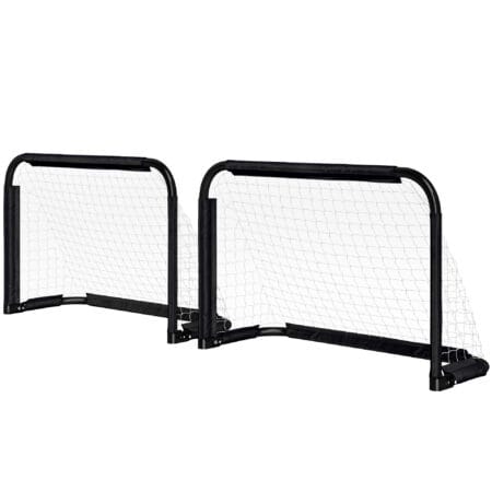 Schwarzes 2er-Set klappbarer Fussballtore mit stabilem Metallrahmen, 90x36x60cm, ideal für den Garten und einfache Lagerung.