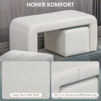 Ein 3-teiliger Fusshocker und Polsterhocker in Weiss.