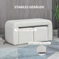 Ein 3-teiliger Fusshocker und Polsterhocker in Weiss.