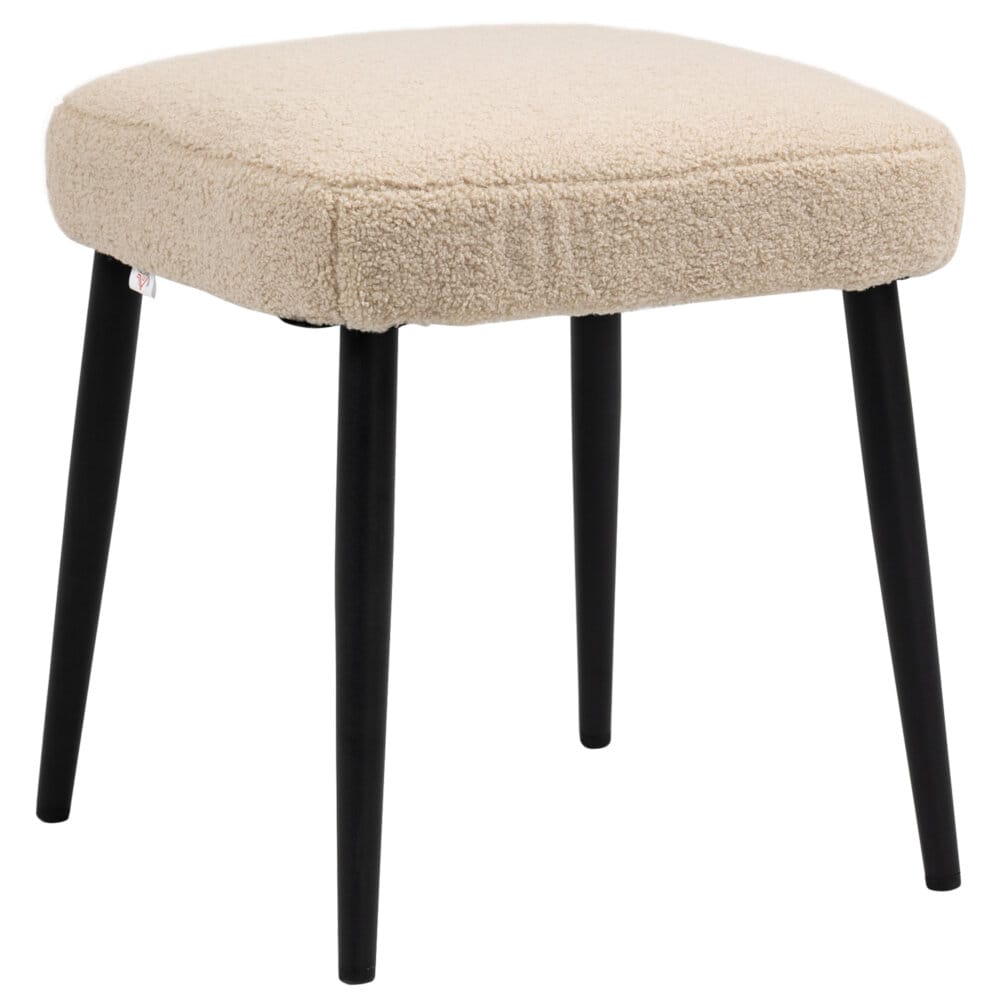 Ein quadratischer Fusshocker in Beige mit Kaschmir-Optik.