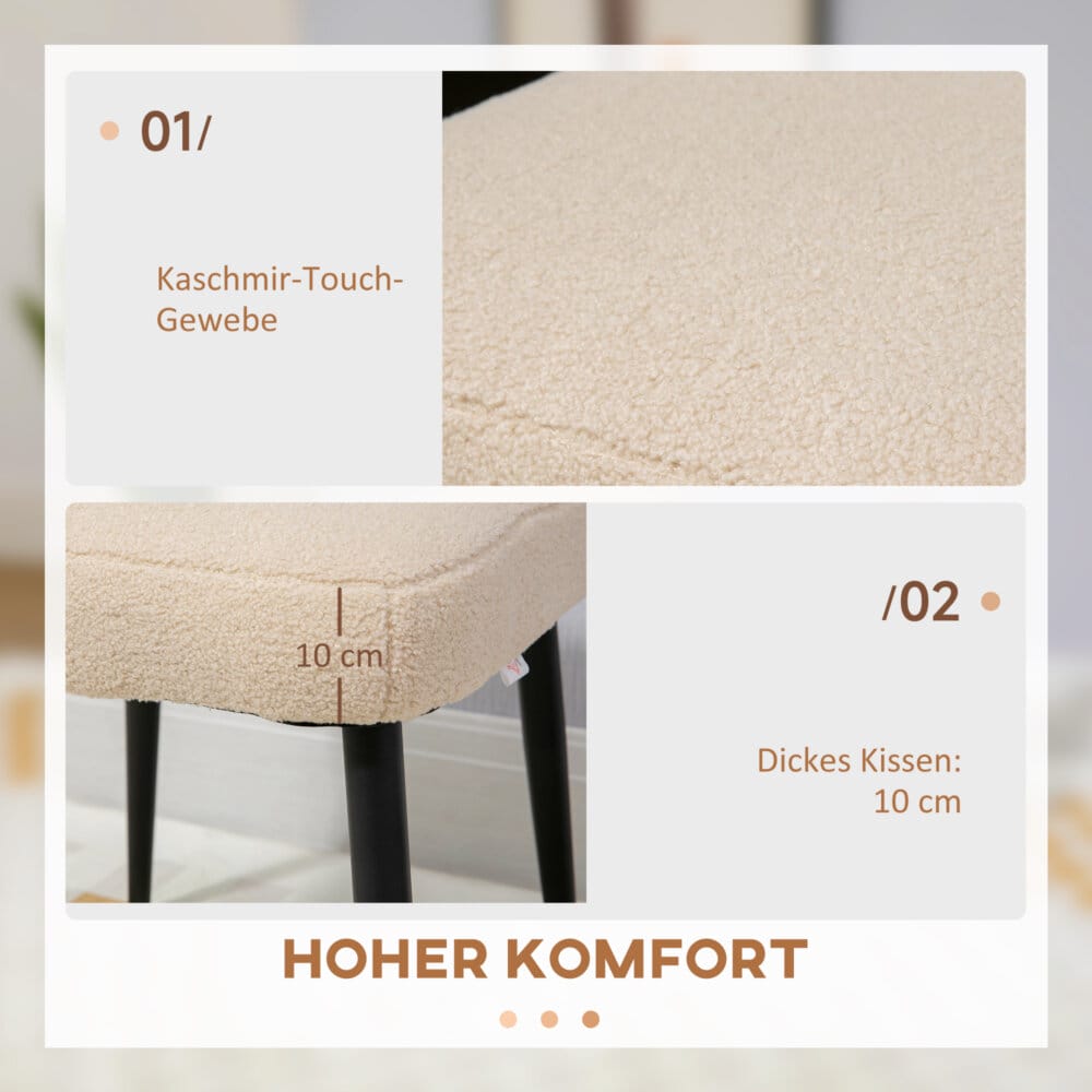 Ein quadratischer Fusshocker in Beige mit Kaschmir-Optik.