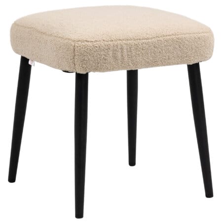 Ein quadratischer Fusshocker in Beige mit Kaschmir-Optik.