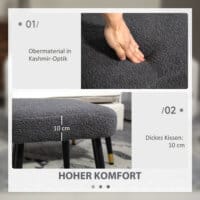 Ein dunkelgrauer, quadratischer Fusshocker in Kaschmir-Optik mit Stahlbeinen.
