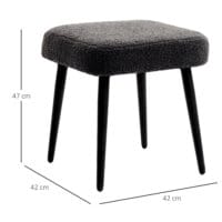 Ein dunkelgrauer, quadratischer Fusshocker in Kaschmir-Optik mit Stahlbeinen.