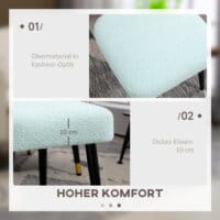 Ein hellblauer, quadratischer Fusshocker in Kaschmir-Optik mit Stahlbeinen.