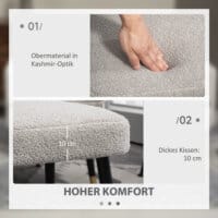 Ein hellgrauer, quadratischer Fusshocker in Kaschmir-Optik mit Stahlbeinen.