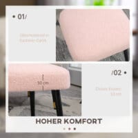 Ein rosa, quadratischer Fusshocker in Kaschmir-Optik mit Stahlbeinen.