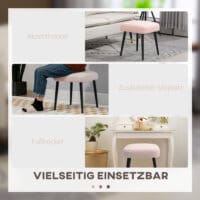 Ein rosa, quadratischer Fusshocker in Kaschmir-Optik mit Stahlbeinen.