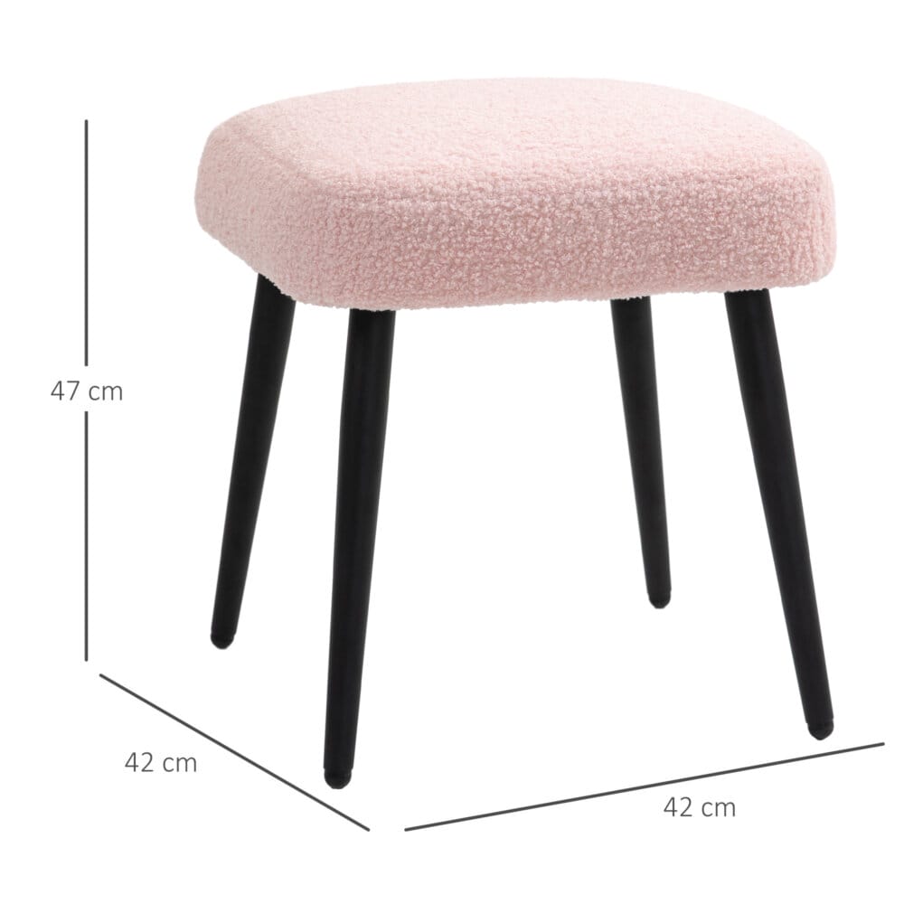 Ein rosa, quadratischer Fusshocker in Kaschmir-Optik mit Stahlbeinen.