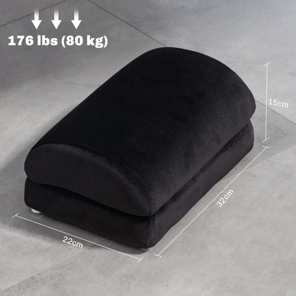 Fussstütze Anti-Rutsch ergonomisch Samtoptik Schwarz – Produktfoto zeigt modernes Design, hochwertige Materialien und funktionale Eigenschaften ideal für Wohn- oder Arbeitsbereiche. Perfekt als Einrichtungsinspiration oder zur Produktpräsentation in einem Onlineshop.