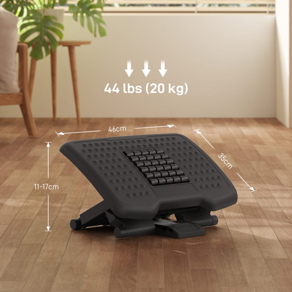 Fussstütze höhenverstellbar ergonomisch Homeoffice Schwarz – Produktfoto zeigt modernes Design, hochwertige Materialien und funktionale Eigenschaften ideal für Wohn- oder Arbeitsbereiche. Perfekt als Einrichtungsinspiration oder zur Produktpräsentation in einem Onlineshop.