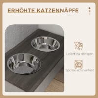 Graues Futternapf-Set aus Edelstahl mit 2 Näpfen für Hunde bis 8kg.