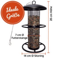 Vogelfutterspender Futtersilo EcoDrop aus Metall für Meisenknödel ohne Netz.