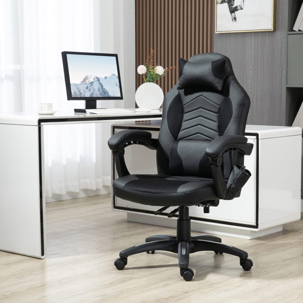 Gaming Stuhl mit Wärmefunktion & 6 Vibrationspunkten – Produktfoto zeigt modernes Design, hochwertige Materialien und funktionale Eigenschaften ideal für Wohn- oder Arbeitsbereiche. Perfekt als Einrichtungsinspiration oder zur Produktpräsentation in einem Onlineshop.